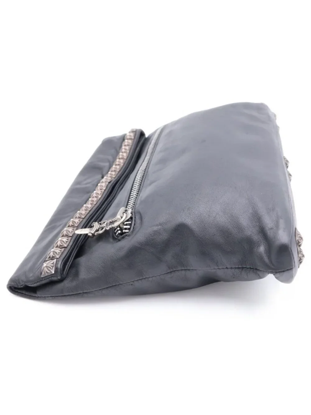 Chrome Hearts Clutch Pyramid Studs Studs Leather Black Silver
